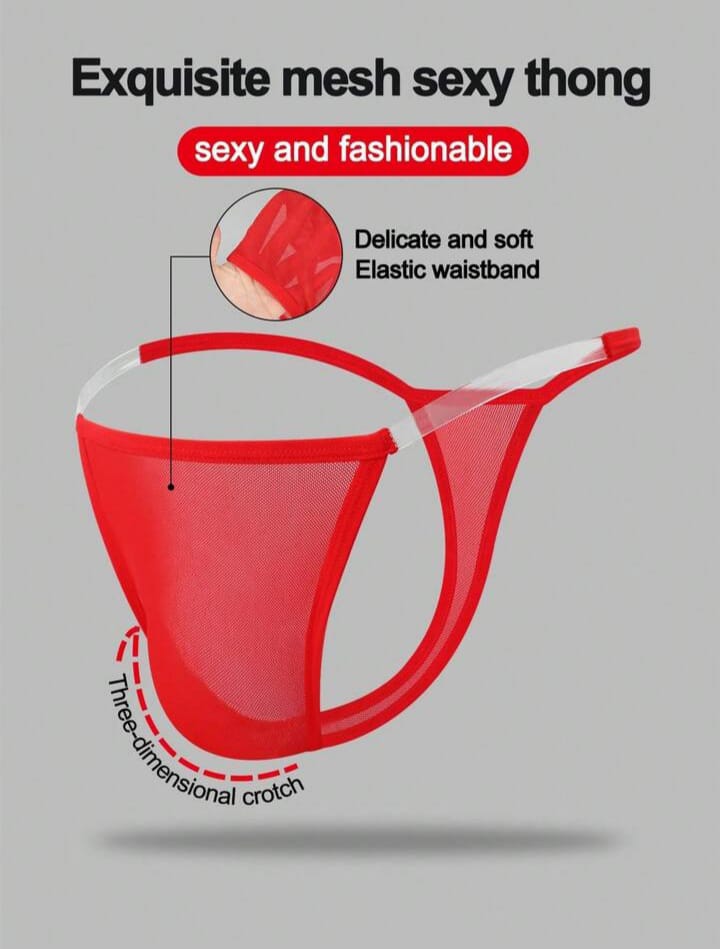 Men's Red Hollow Mesh Thong Underwear For Men